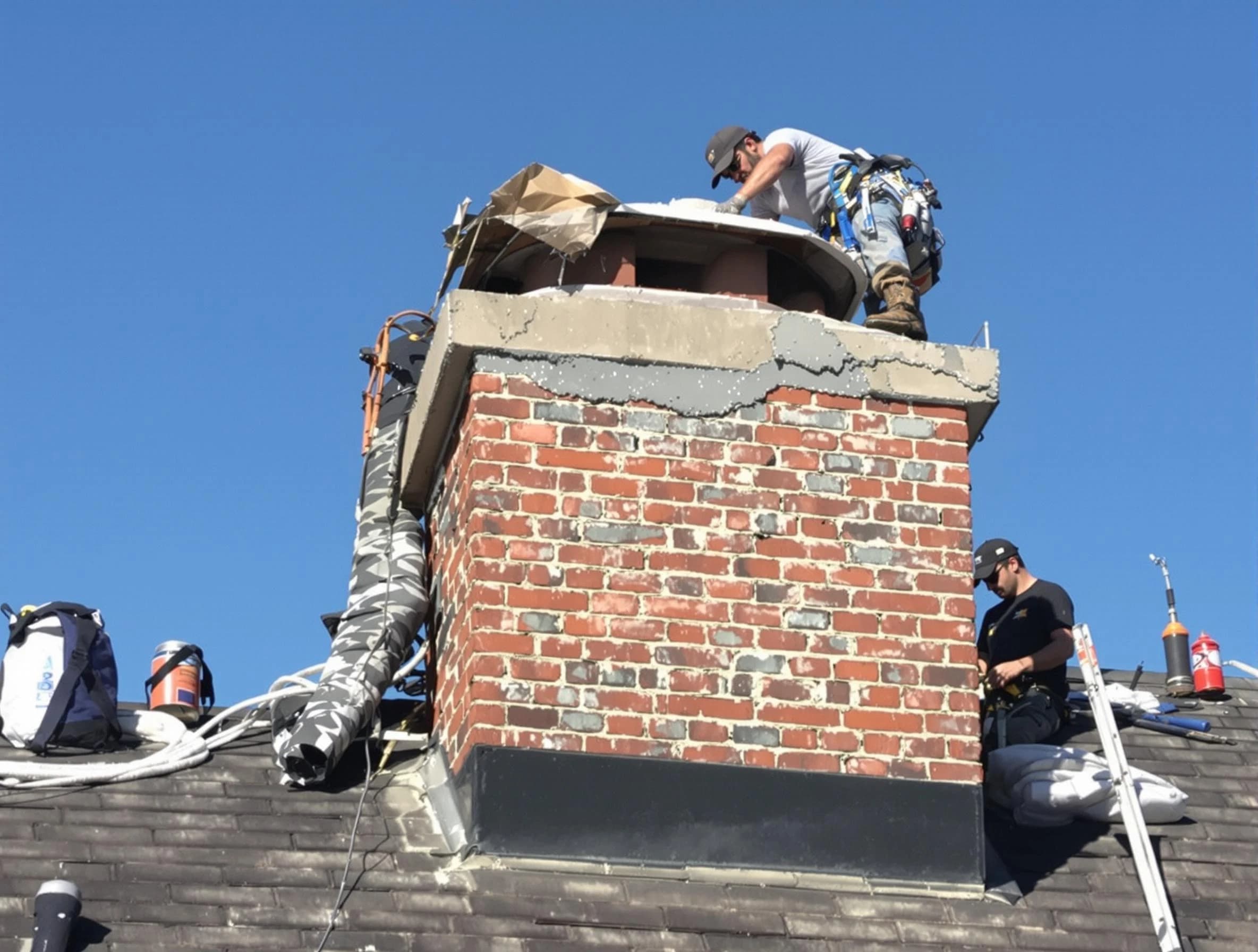 Plainfield Chimney Sweep installing a custom chimney crown in Plainfield, NJ