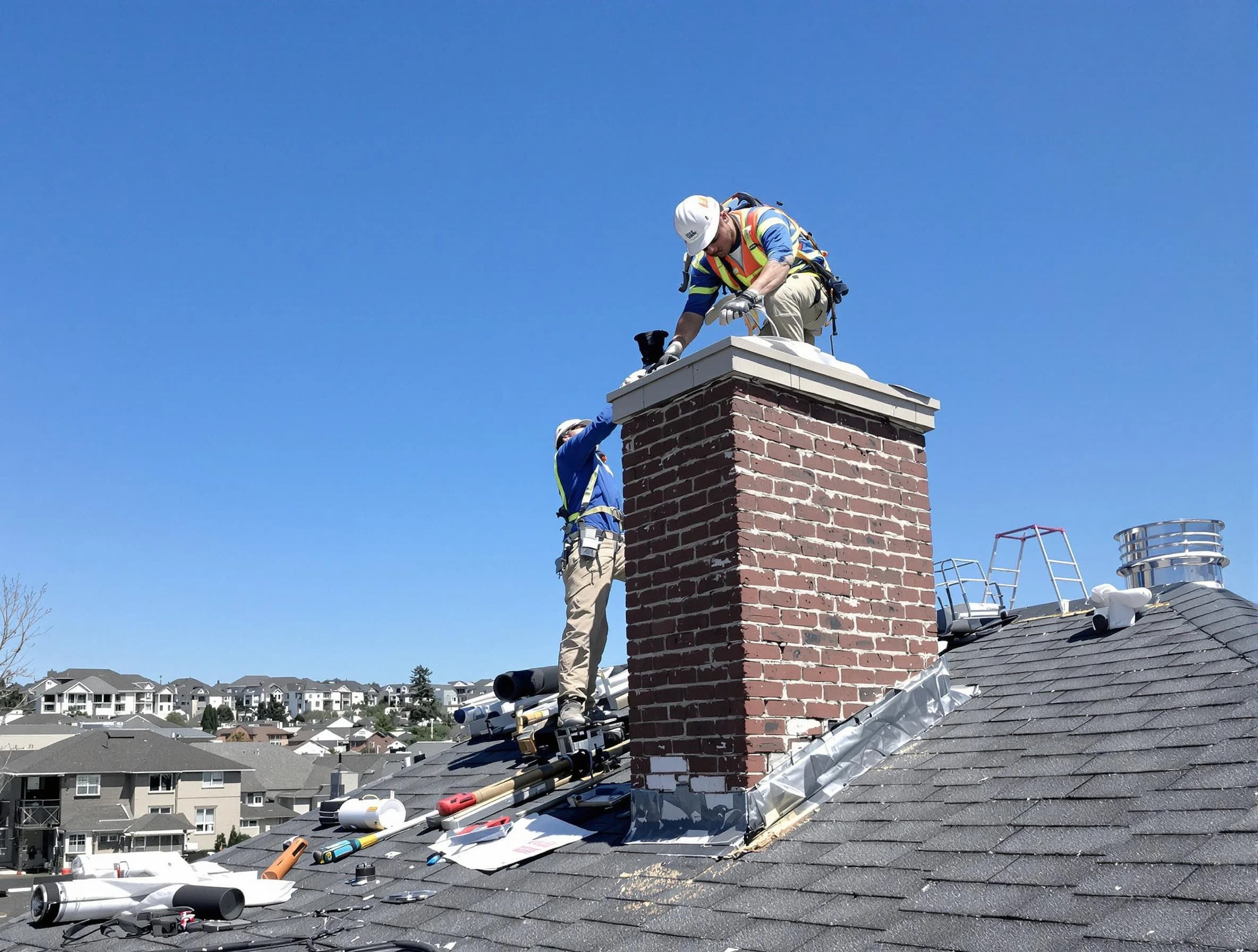 Plainfield Chimney Sweep repairing a chimney crown in Plainfield, NJ