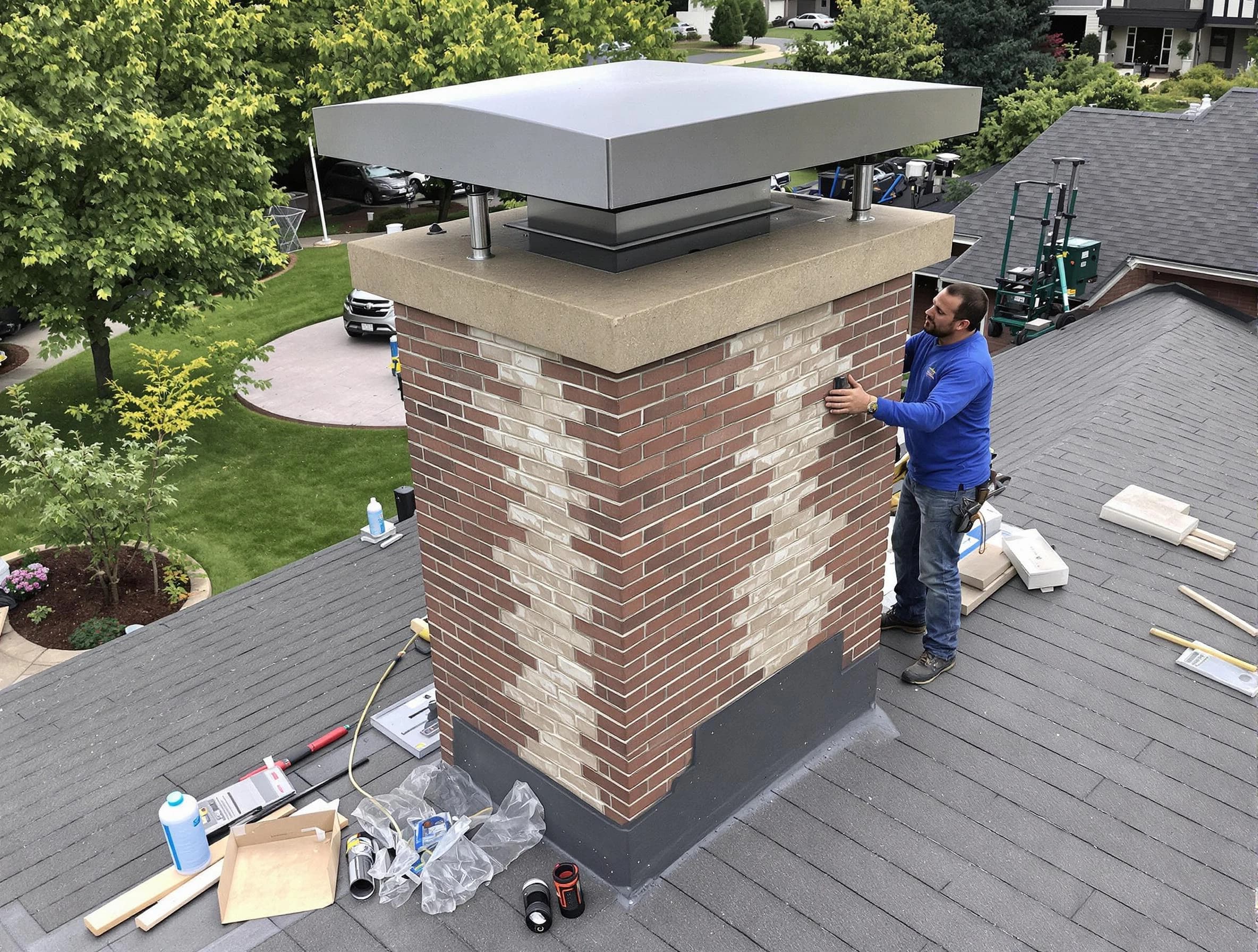 Plainfield Chimney Sweep team working on a custom chimney remodel in Plainfield, NJ