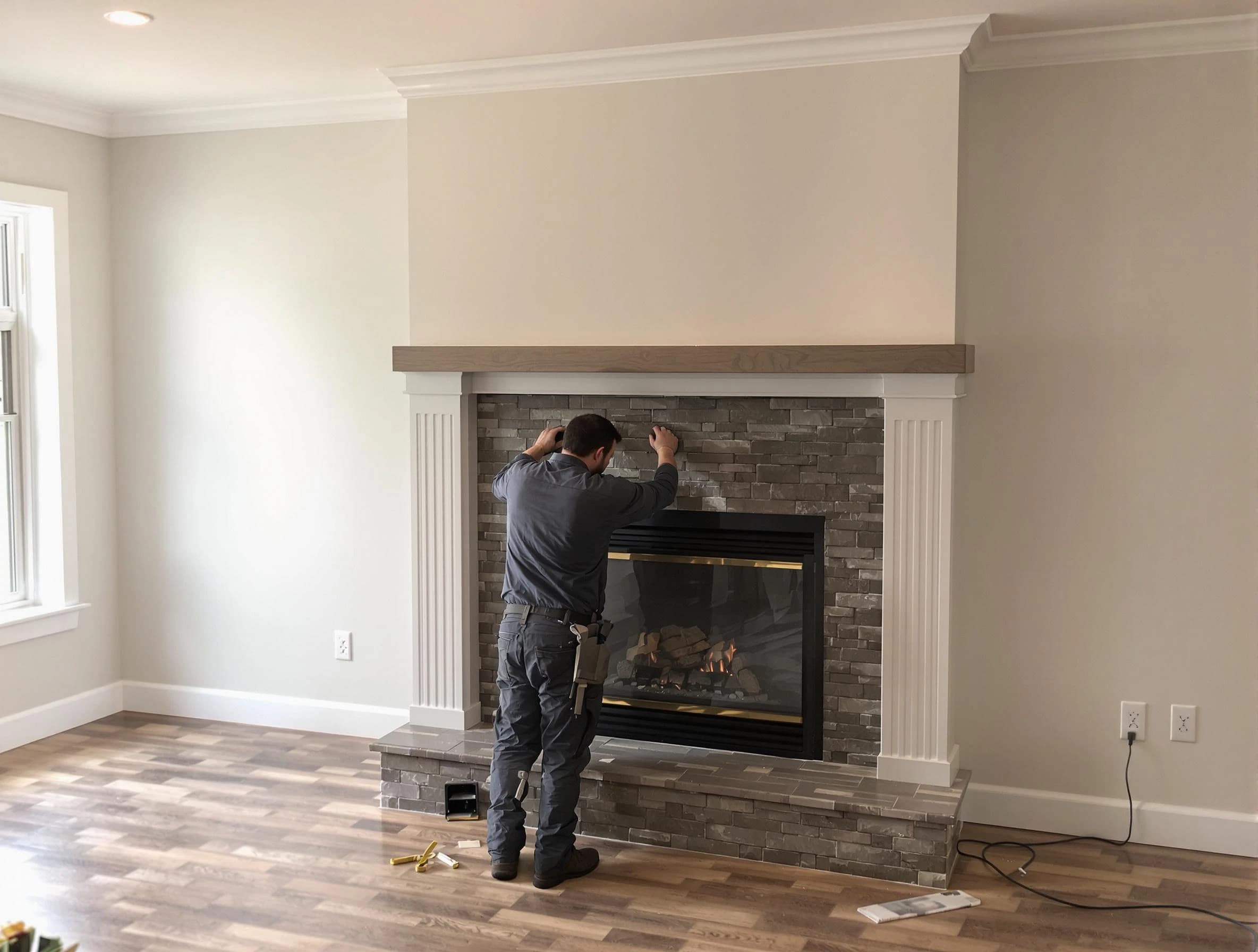 Plainfield Chimney Sweep finishing a custom fireplace install in Plainfield, NJ